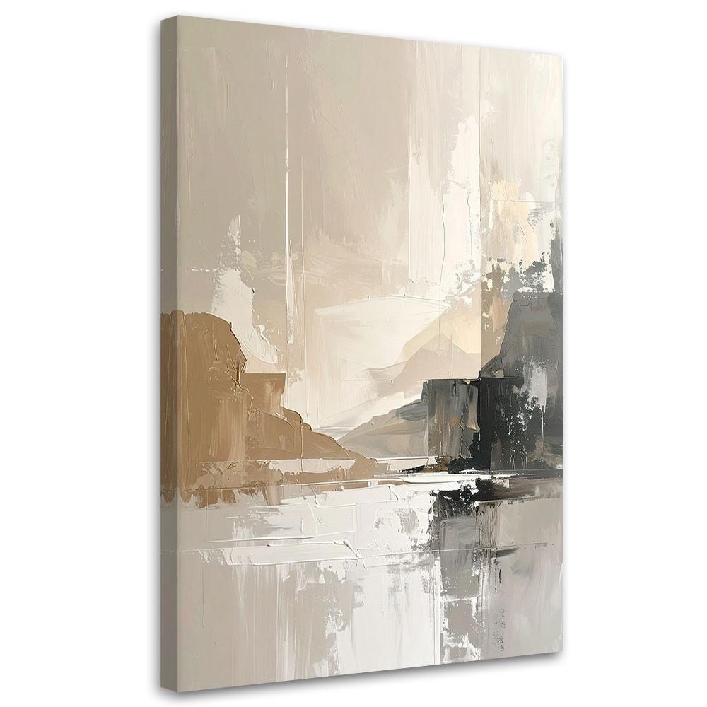 LEINWANDBILD, Minimalistische Landschaftsabstraktion in Beige und Grau - Weiß, Textil (80/120cm) - Feeby