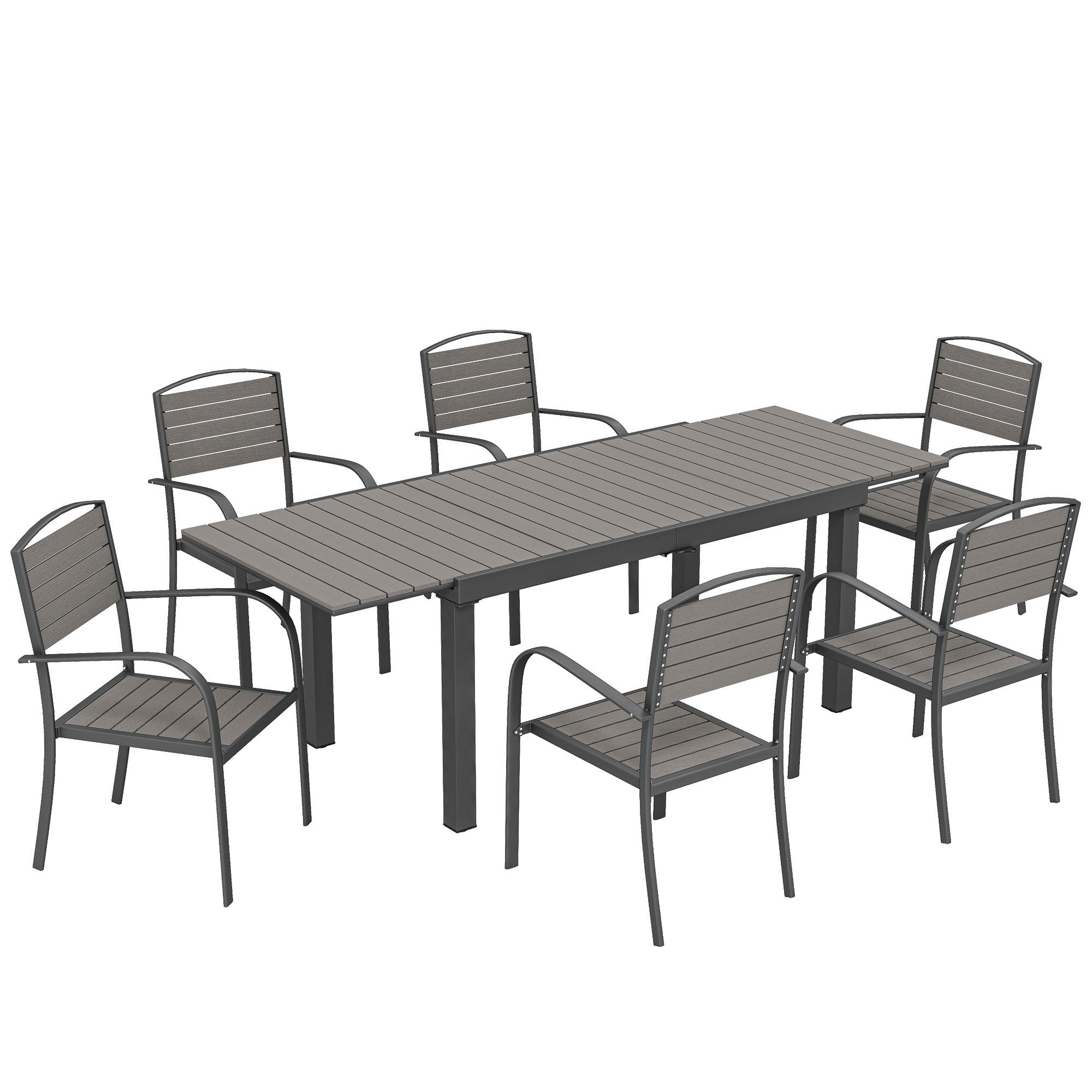 OUTDOOR-ESSGRUPPE 7er Set Aluminium WPC Grau - Grau, Kunststoff/Metall - Outsunny