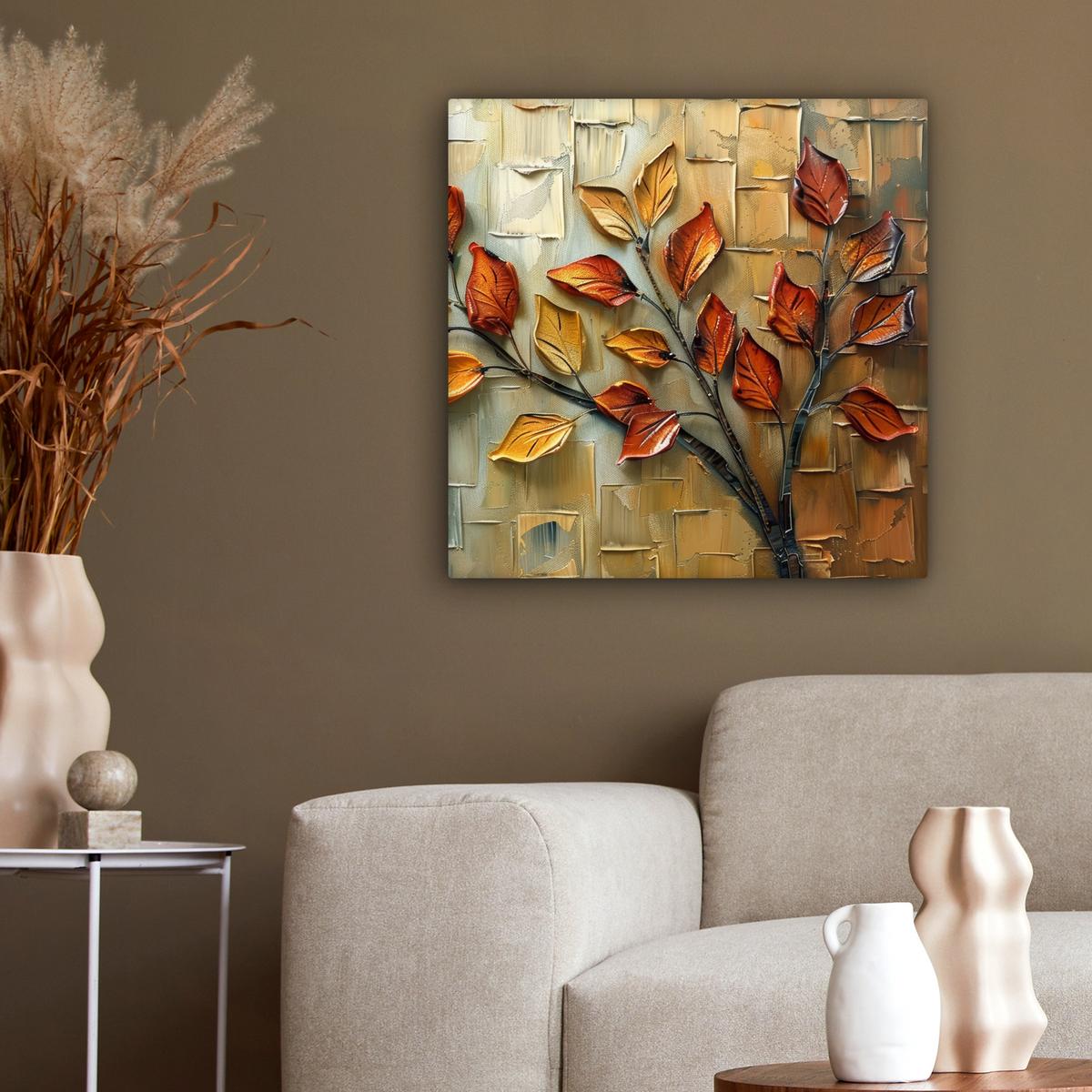 LEINWANDBILD Baum - Abstrakt - Natur - Kunst Wandbild Wohnzimmer 50x50 cm - Goldfarben, Textil (50/50cm) - MuchoWow