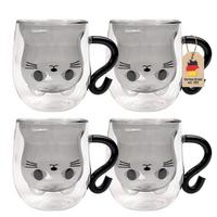 THERMO GLÄSER Design Katze 200ml (4-tlg.) - Schwarz, Glas - Intirilife