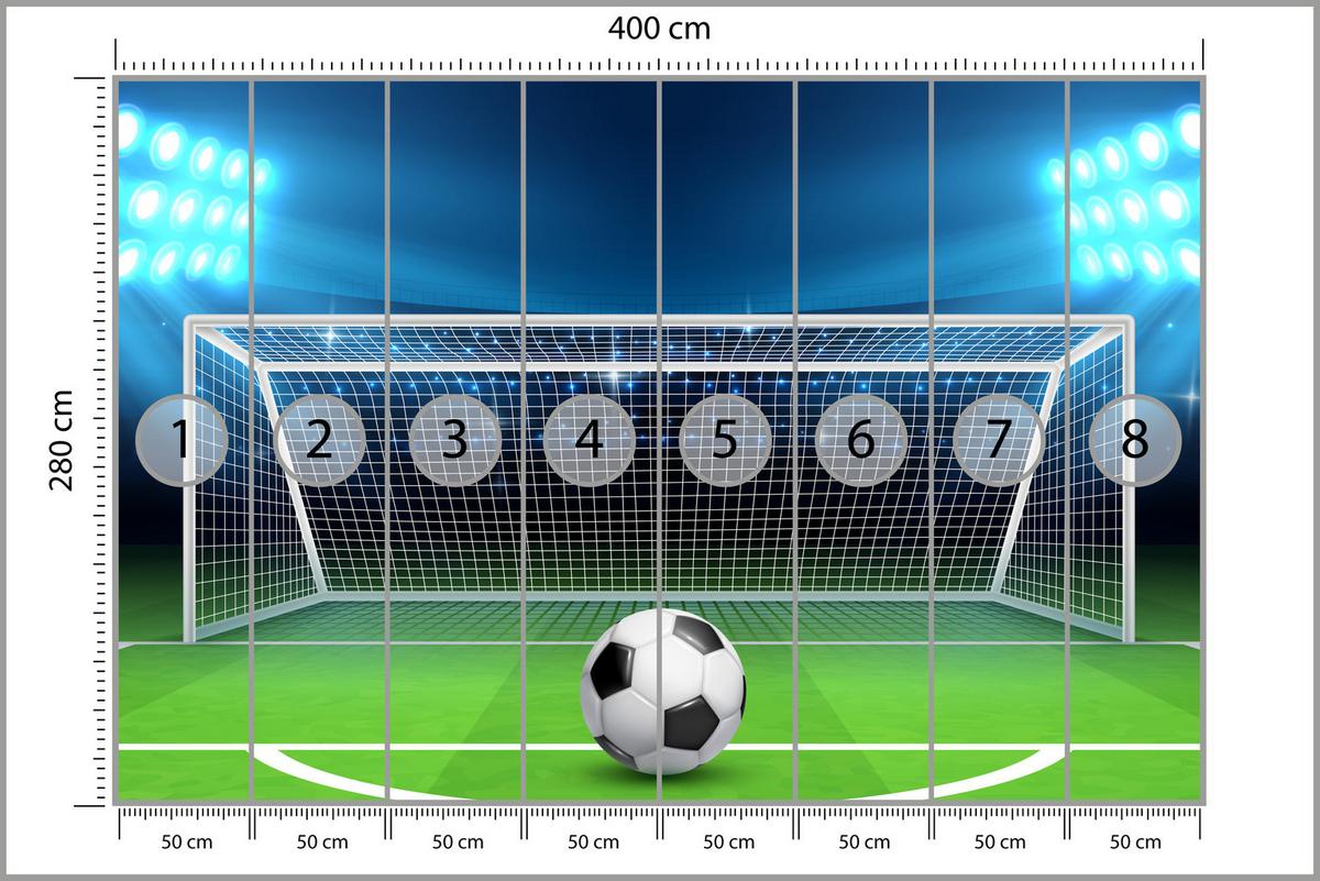 FOTOTAPETE für Jugendzimmer Elfmeter Schuss Linie Fußball 400x280 - Blau/Schwarz, Papier (400/280cm) - Muralo