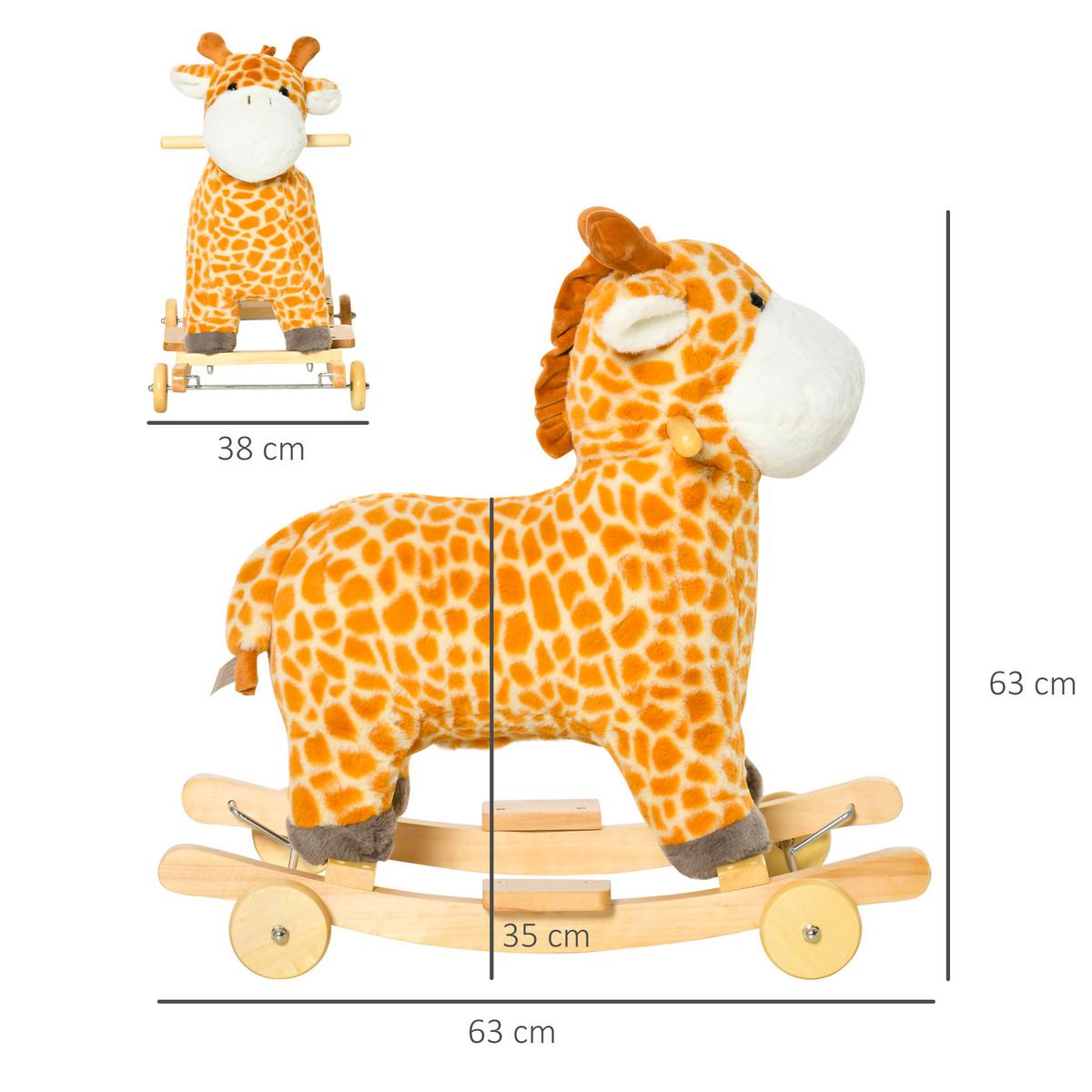 SCHAUKELPFERD 2-IN-1 Schaukeltier Babyschaukel Spielzeug Giraffen-Design Geld - Gelb, Holz (38/63/63cm) - HOMCOM
