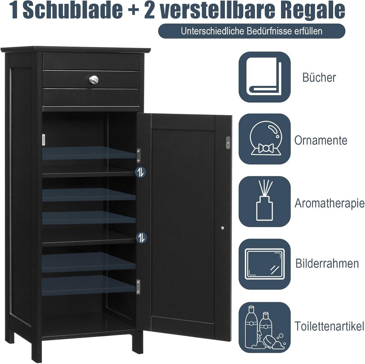 BADEZIMMERSCHRANK Badschrank Schwarz - Schwarz, Holz (35/88/30cm) - COSTWAY