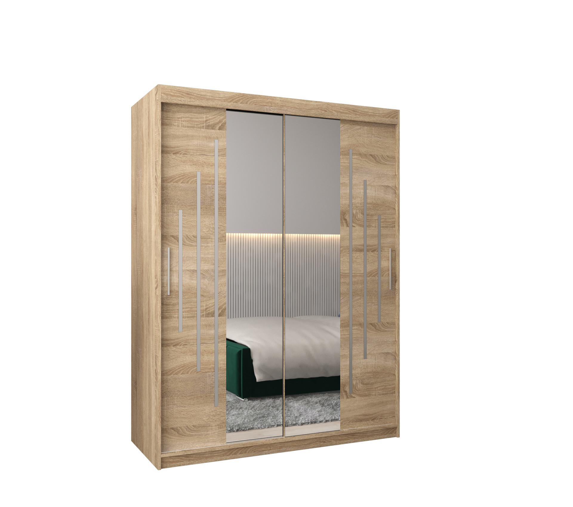 SCHWEBETÜRENSCHRANK 200/150/62 2-türig - Silberfarben/Sonoma Eiche, Holz/Kunststoff (150/200/62cm) - Abiks Möbel