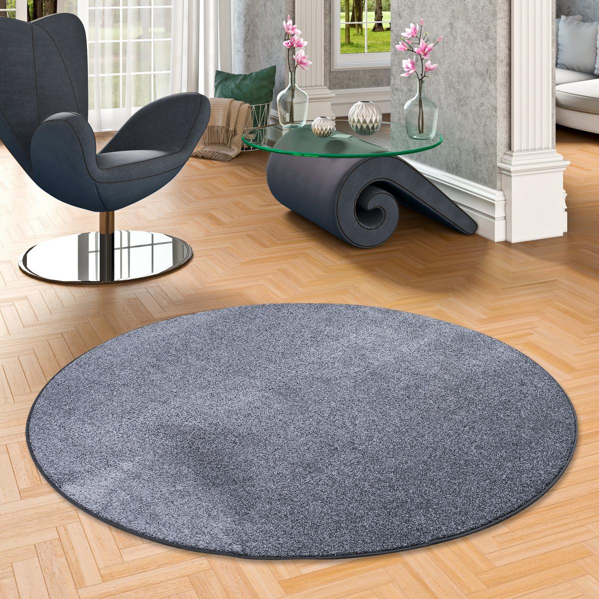 LUXUS SOFT VELOURS TEPPICH SHINE RUND - Anthrazit, Textil (133/133cm) - Snapstyle