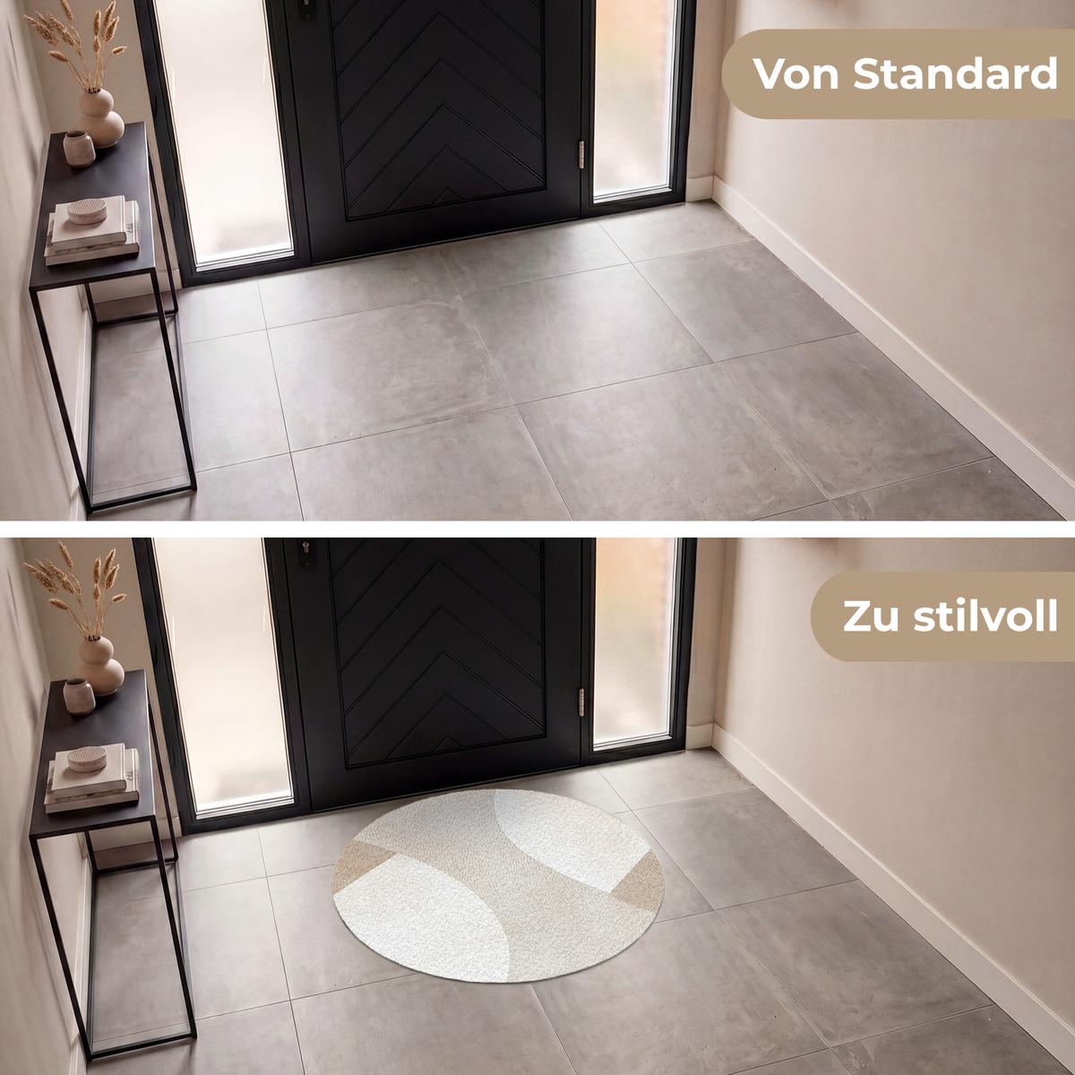 FUSSMATTE Braun - Japandi - Abstrakt Schmutzfangmatte 90x90 cm - Beige, Kunststoff (90/0.4cm) - MuchoWow