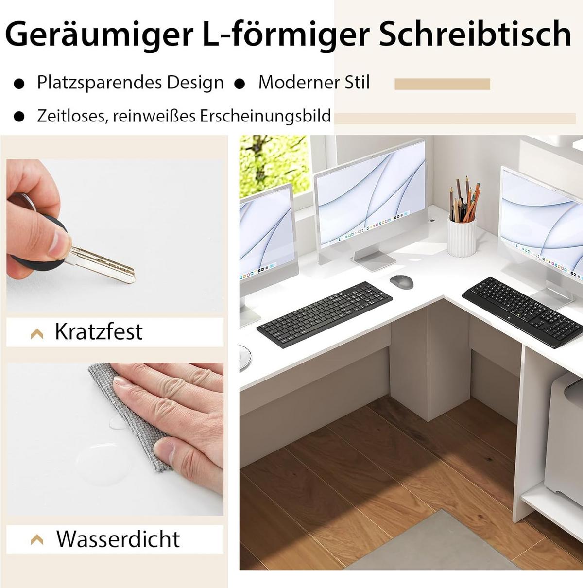 COMPUTERTISCH weiß - Weiß, Holzwerkstoff (130/130/74cm) - COSTWAY