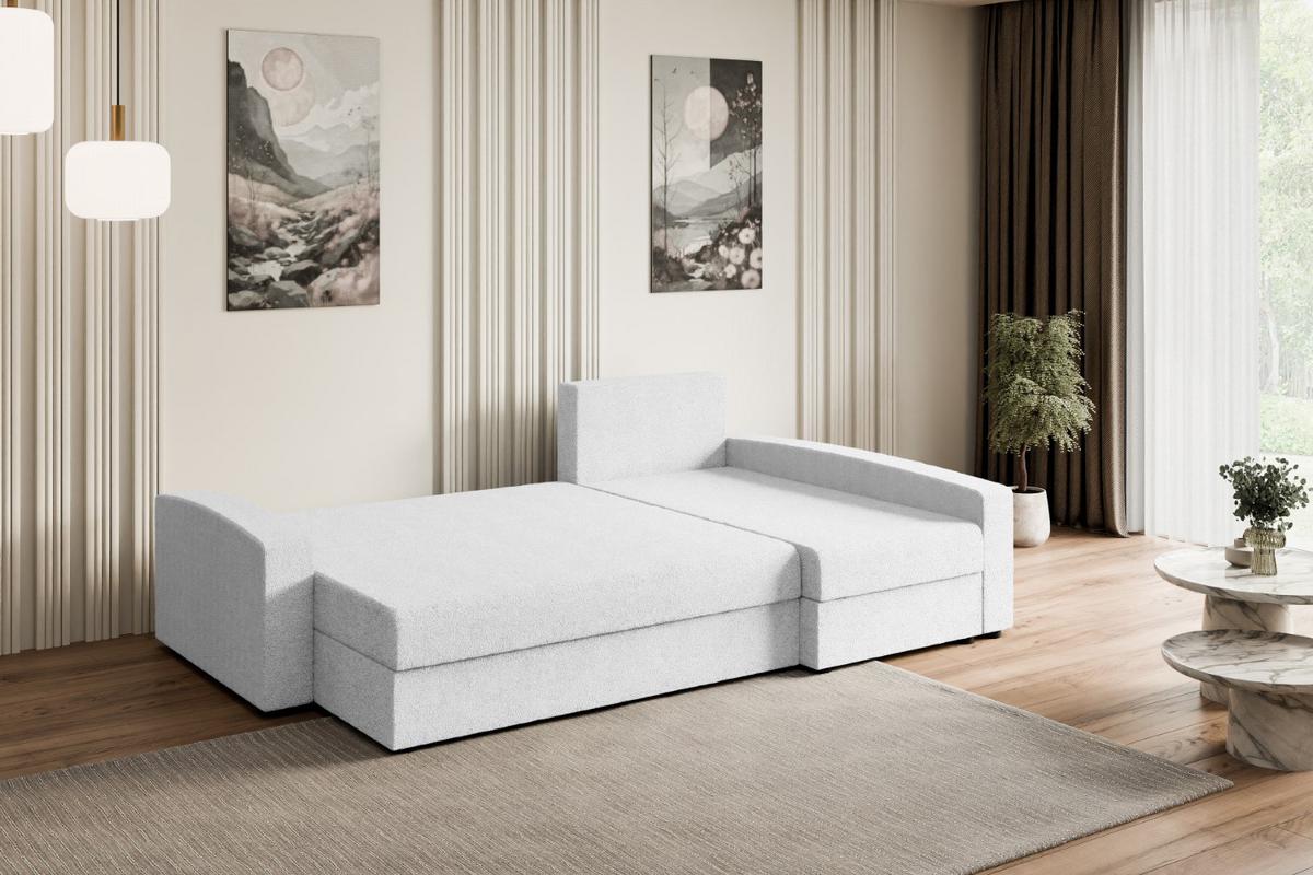 ECKSOFA mit Schlaffunktion und Bettkasten ALESIA-L 231x140x90 cm Weiß Bouclé - Silberfarben/Weiß, Holzwerkstoff/Kunststoff (231/140cm) - ALTDECOR