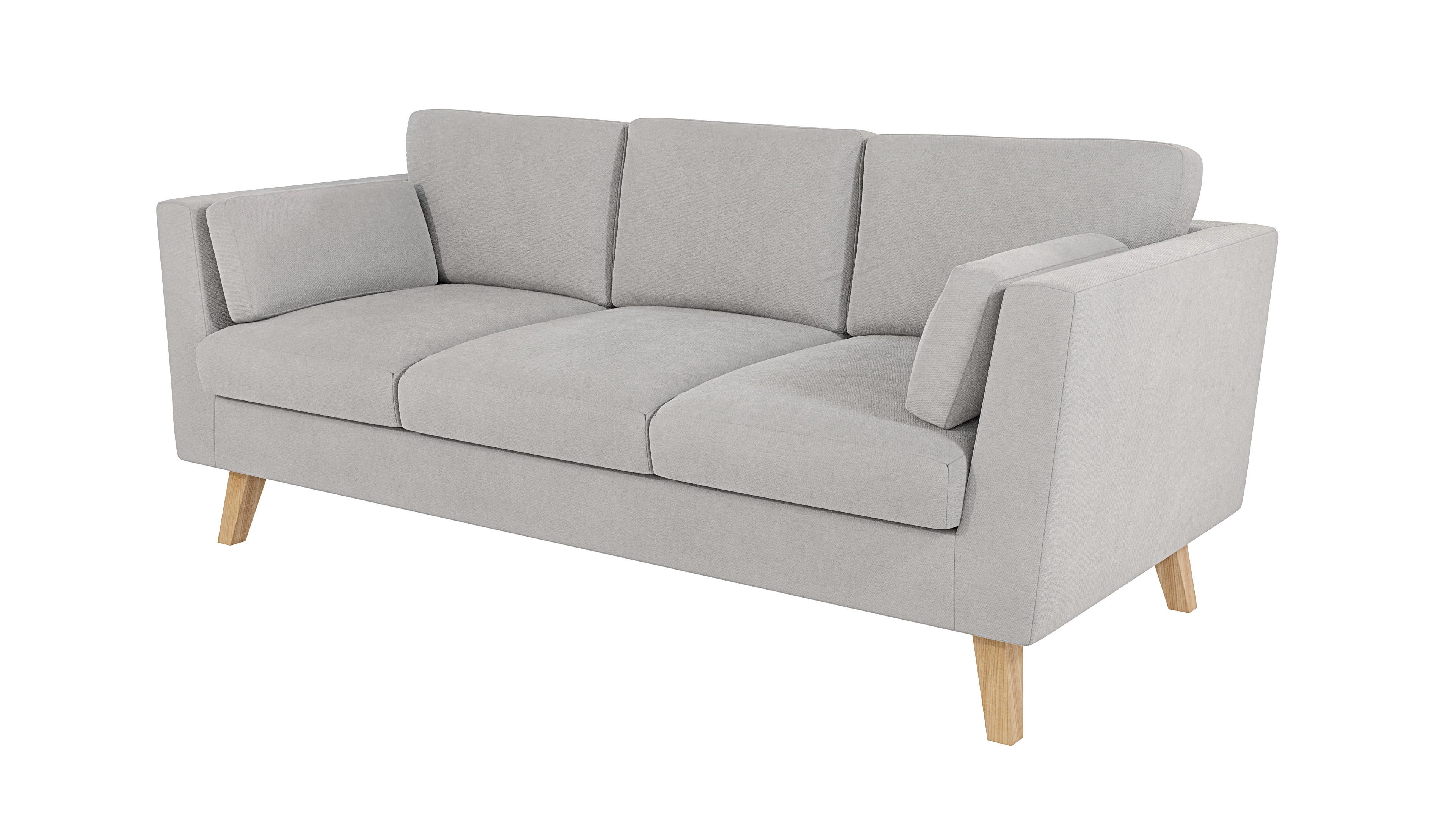3-SITZER-SOFA Mario Silber Microfaser - Hellbraun/Silberfarben, Holz/Buchenholz (206/90/89cm) - S-Style Möbel