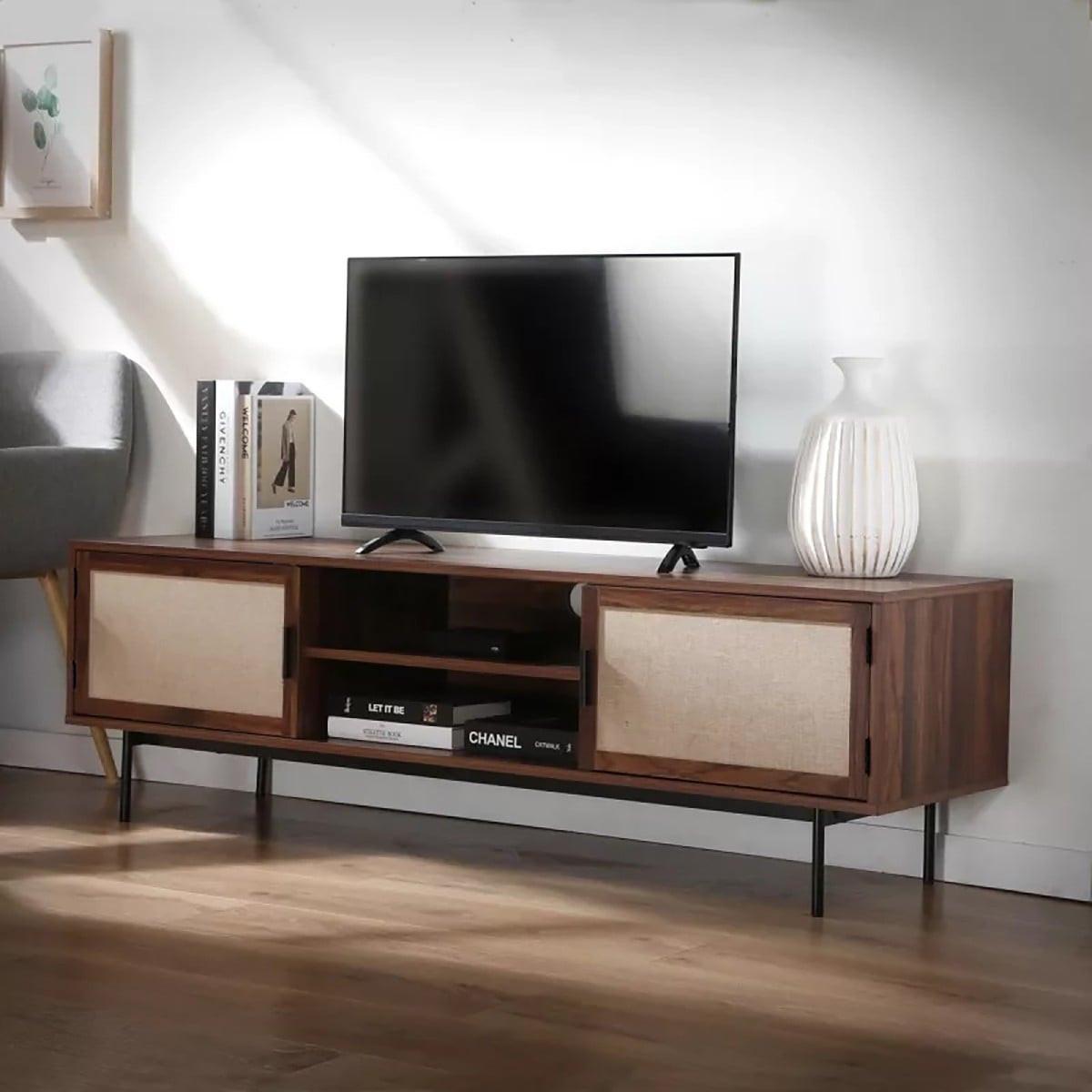 TV-MÖBEL in walnussdekor mit fronten aus stoff jetson 39,5/45/140 cm - Nussbaumfarben, Holzwerkstoff (39.5/45/47.5cm) - Calicosy