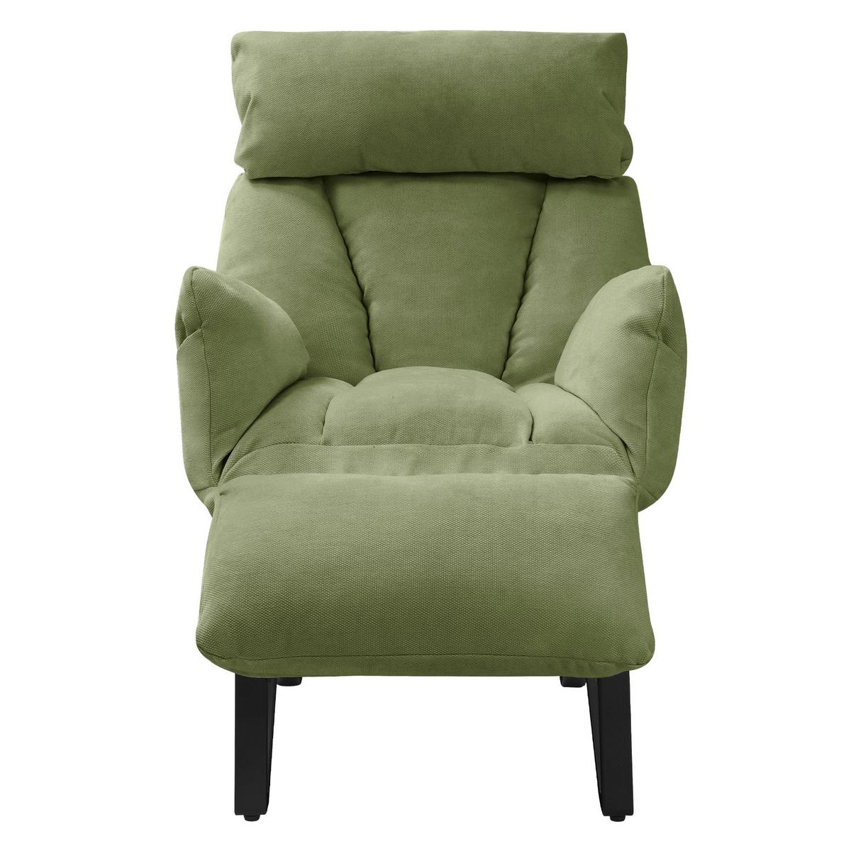 SESSEL mit Liegefunktion Grün Leinenbezug Relaxsessel verstellbar für Wohnzimmer - Schwarz/Grün, Textil/Metall (85/102/82cm) - ML-DESIGN