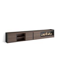 LOWBOARD, Dunkler Eiche und Schwarz, 315/35/50cm, Kamin mit Feuereffekt XXL - Dunkelbraun, Holzwerkstoff (315/50/35cm) - Skraut Home