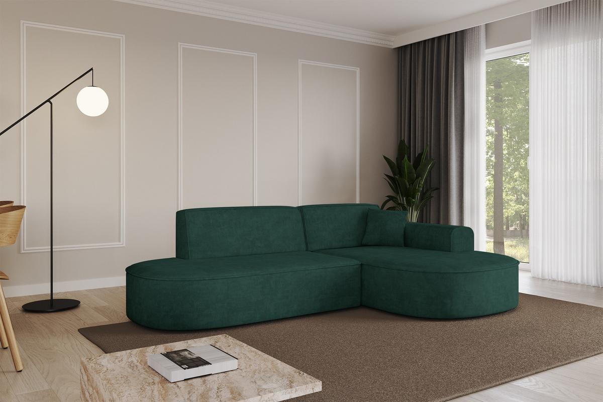 ECKSOFA Ottomane Rechts MARI-L1 - 243x171x79 cm Grün Velours - Schwarz/Grün, Holzwerkstoff/Kunststoff (171/243cm) - ALTDECOR