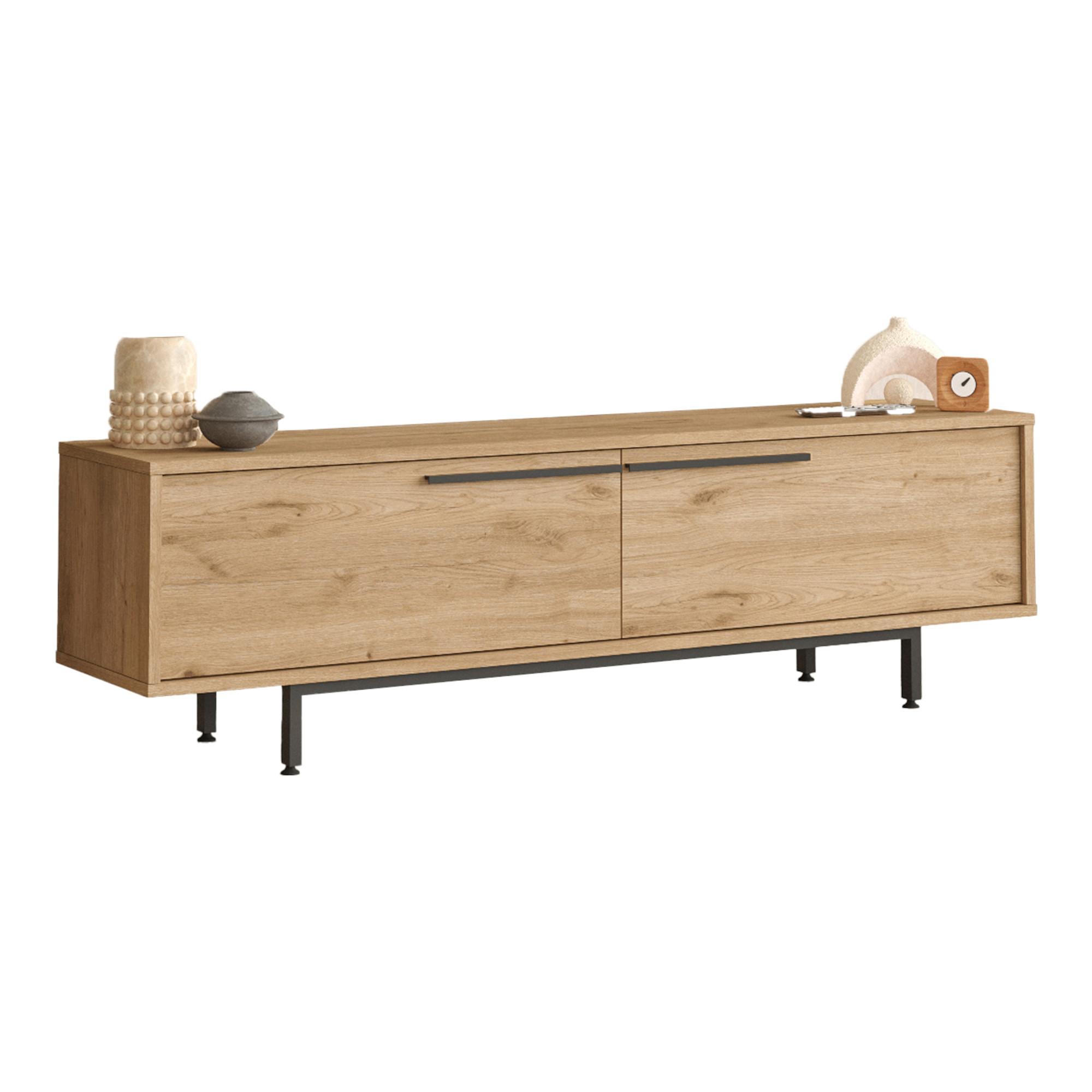 TV-ELEMENT Urejovle - Eichefarben/Schwarz, Holzwerkstoff/Metall (160/45/35.5cm) - [en.casa]