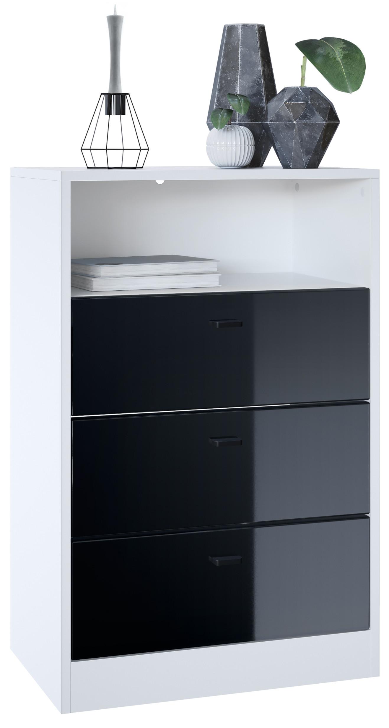 KOMMODE Pino Fronten in Schwarz Hochglanz - Schwarz Hochglanz, Holzwerkstoff (56/86.5/36cm) - Vladon