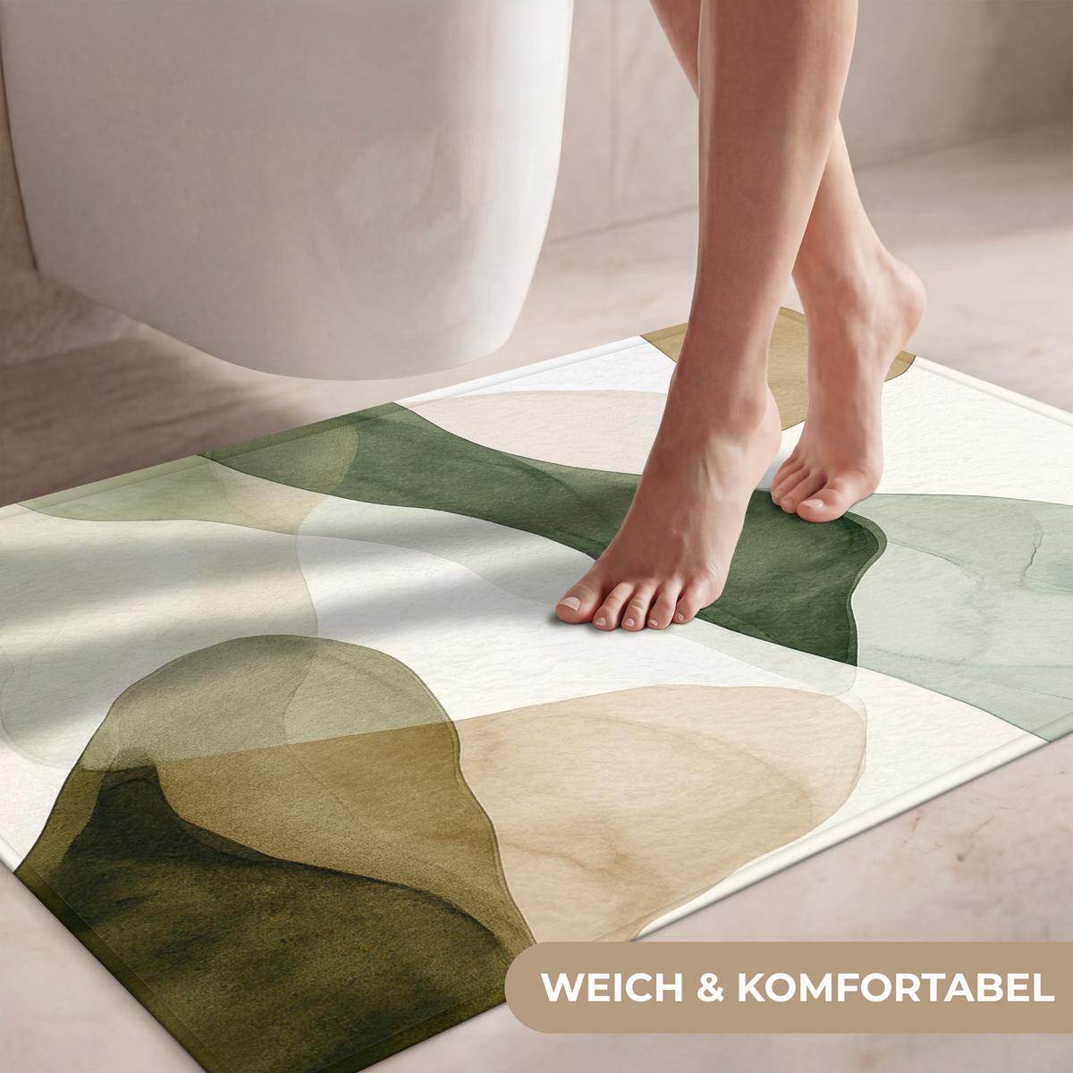 WC-VORLEGER Japandi - Abstrakt - Grün Toilettenteppich 90x60 cm - Grün, Textil (90/1cm) - OnlyWow