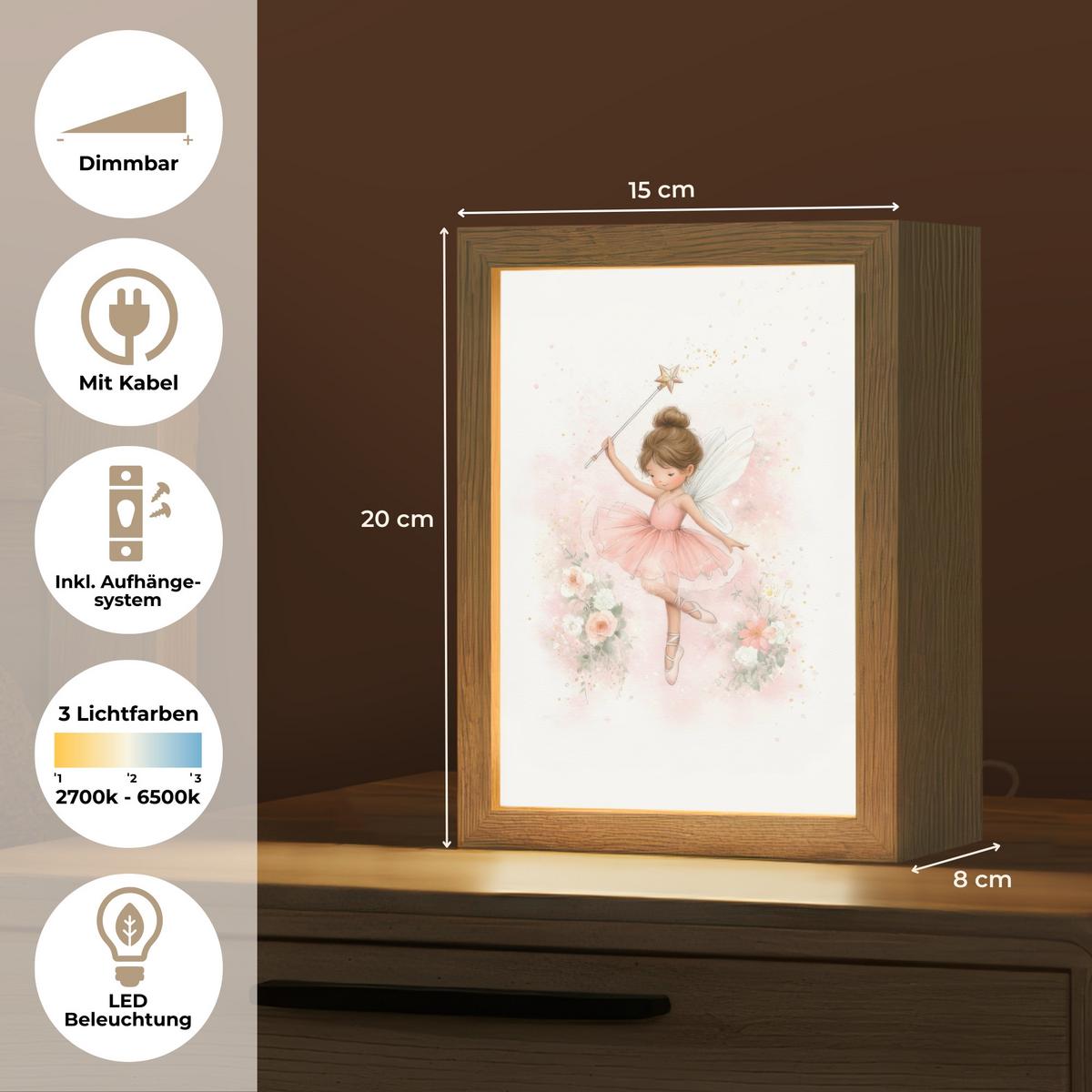 WANDLEUCHTE Ballerina - Fee - Blumen - Rosa 15x20 cm - Rosa, Holzwerkstoff (15/20/8cm) - OnlyWow