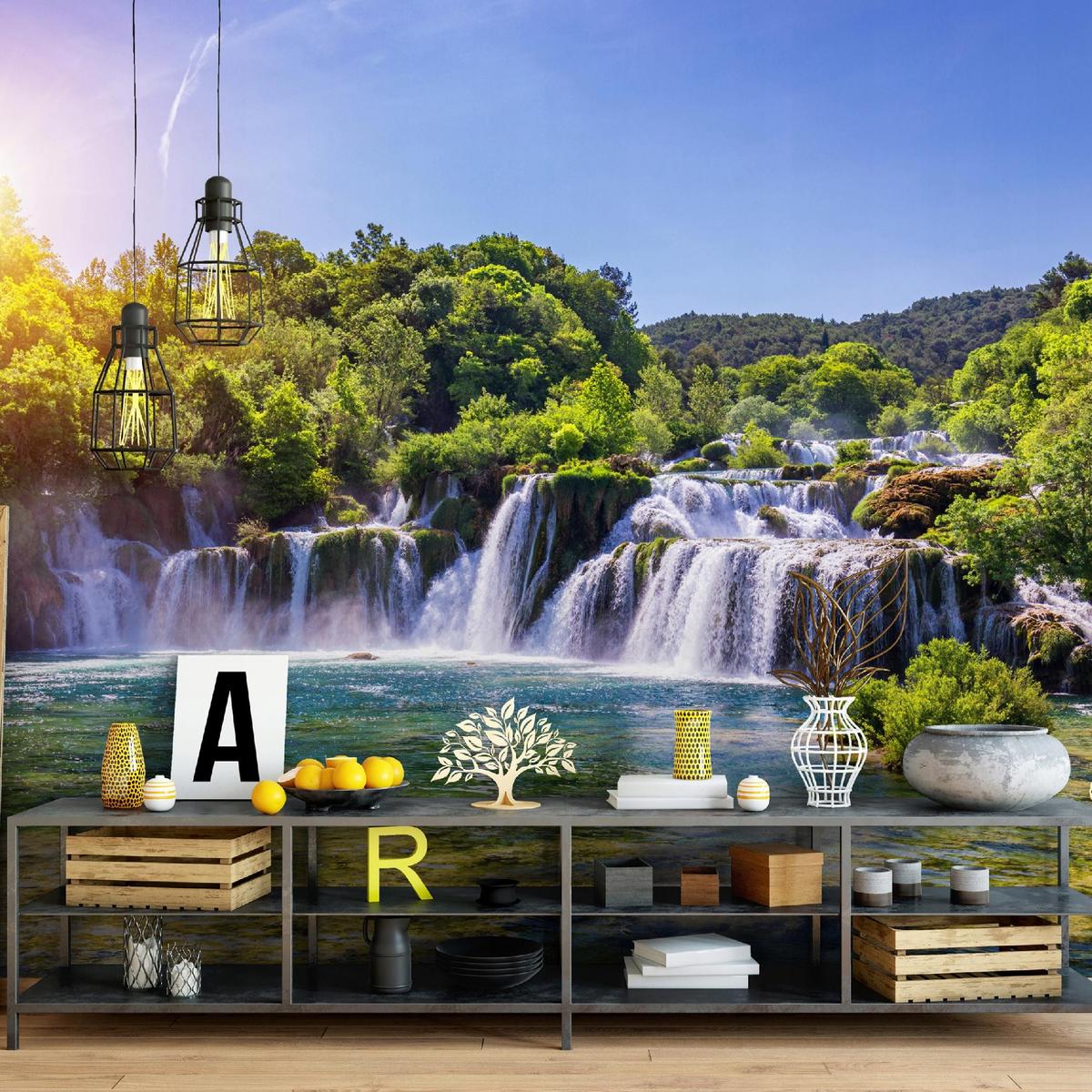 FOTOTAPETE Wasserfall 3D Natur 250x175 - Multicolor, Papier (250/175cm) - Wallarena