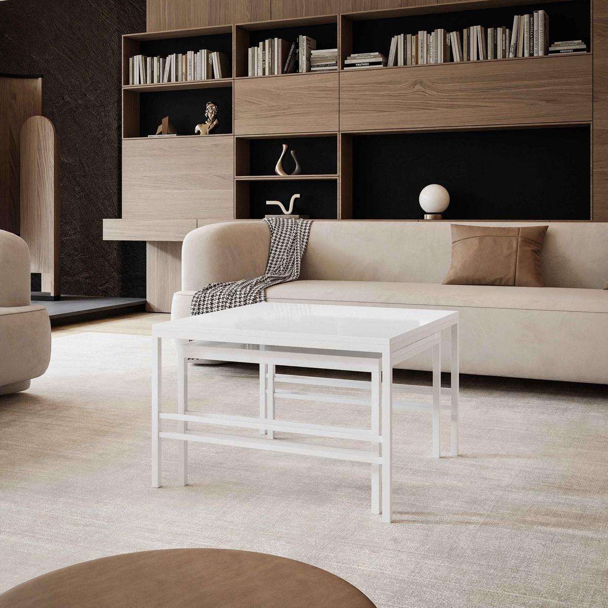 COUCHTISCH Weiße Glanz Weiße Rahme - Weiß Hochglanz/Weiß, Holzwerkstoff (70/70/46cm) - Idohome
