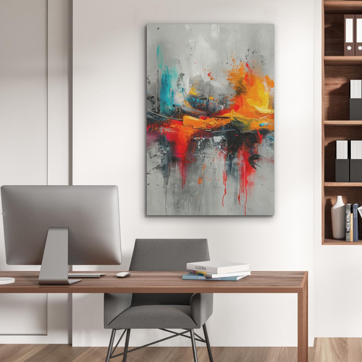 AKUSTIKBILD Moderne Kunst - Orange - Grau - Abstrakt Wanddeko 70x100 cm - Hellgrau, Kunststoff (70/100/0.9cm) - MuchoWow