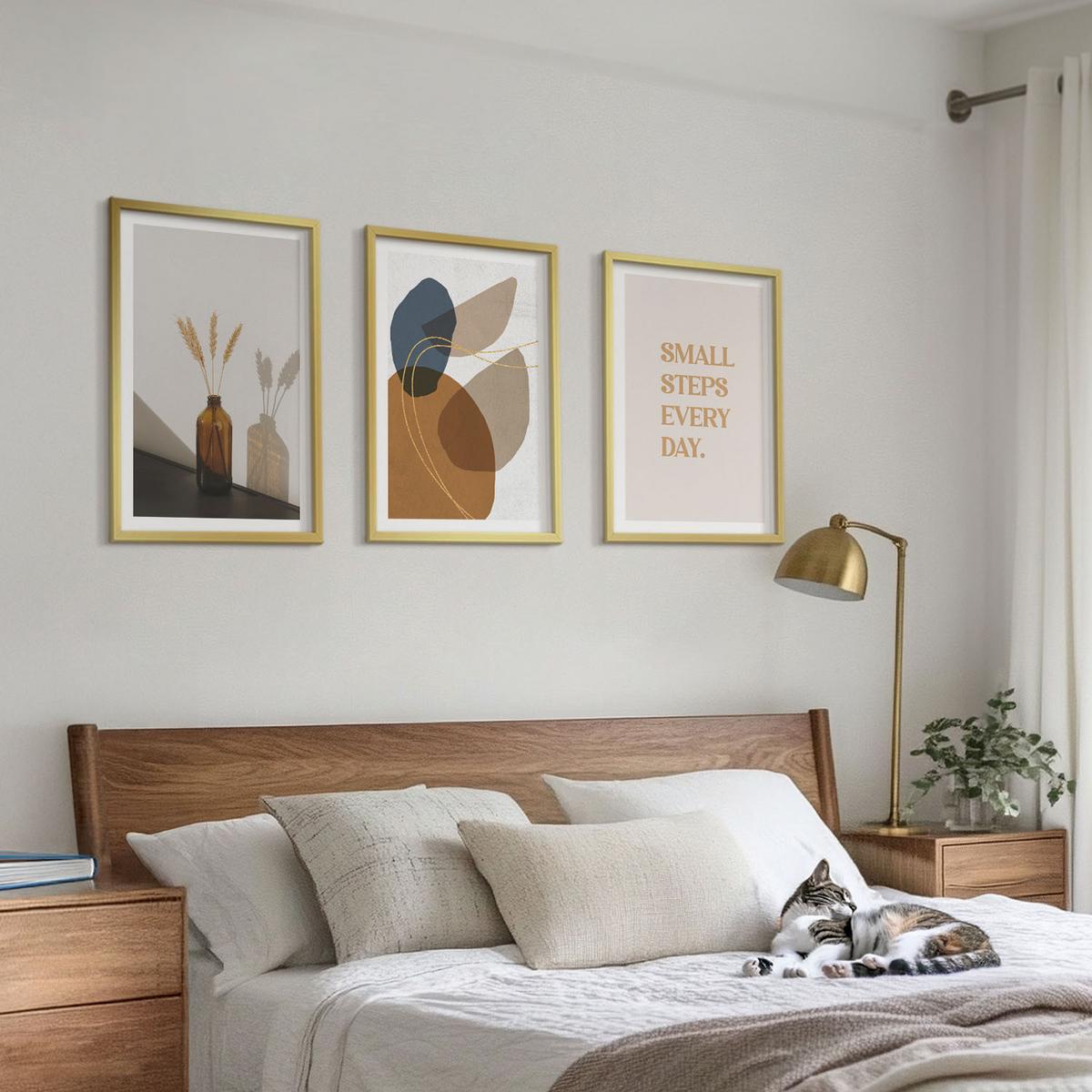 BILDER SET 3er Set - 40x60 cm Goldrahmen - Set abstrakter Formen - Goldfarben, Kunststoff (40/60cm) - TULUP