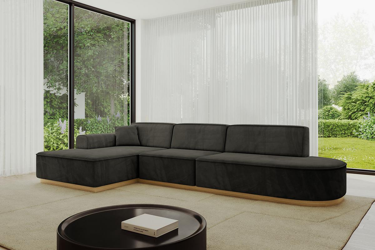 ECKSOFA Ottomane Links IREA-L2-v2 - 327x165x80 cm Schwarz - Schwarz, Holzwerkstoff/Textil (327/165cm) - ALTDECOR
