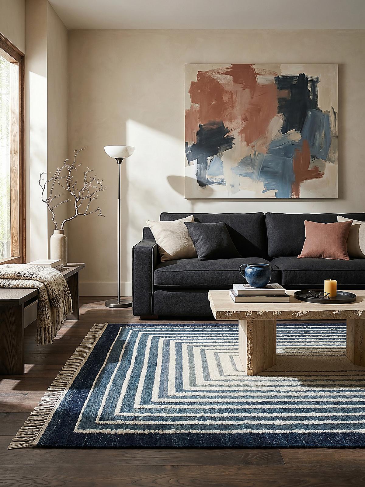 WOLLTEPPICH handgewebt FROND, geometrisch, Blau, 200 x 300 cm - Blau, Textil (300/200cm) - KADIMA DESIGN