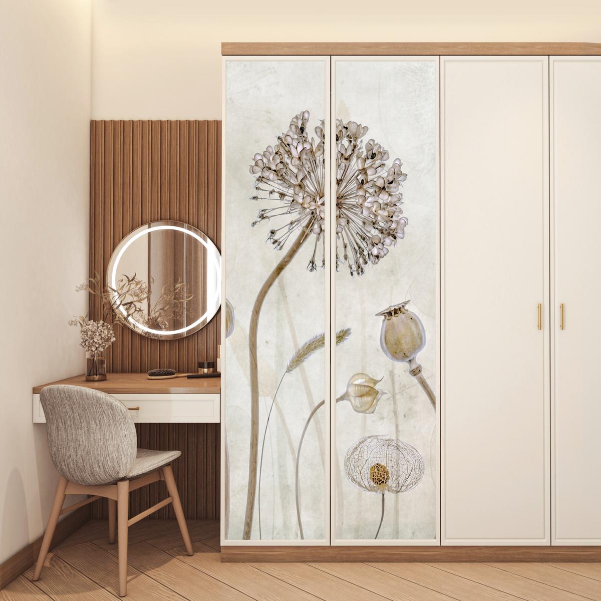 TÜRAUFKLEBER Blumen - Aquarell - Stilleben - Braun - Vintage 90x235 cm - Türtapete - Ecru, Kunststoff (90/0.1cm) - MuchoWow