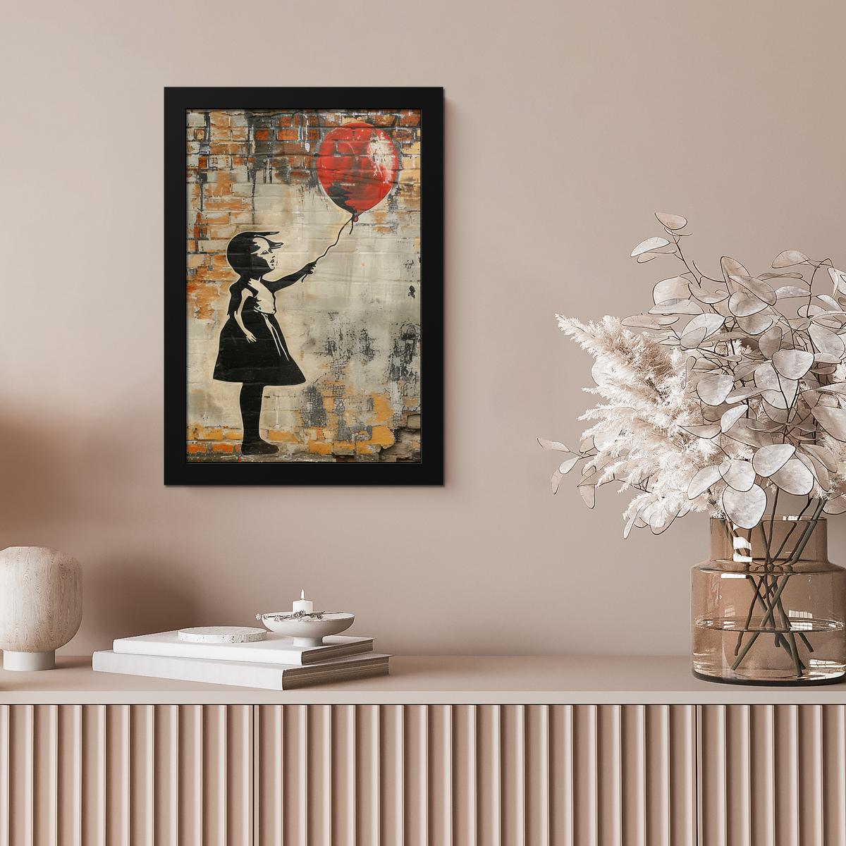 POSTER MIT RAHMEN Graffiti - Banksy - Mädchen - Straßenkunst Poster 20x30 cm - Sandfarben, Papier (20/30cm) - MuchoWow