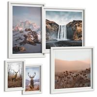BILDER SET 5er Set - 50x50 cm & 20x30 cm & 40x60 cm Weißer Rahmen - Urlaub Palmen Wasserfall - Weiß, Kunststoff (40/60cm) - TULUP