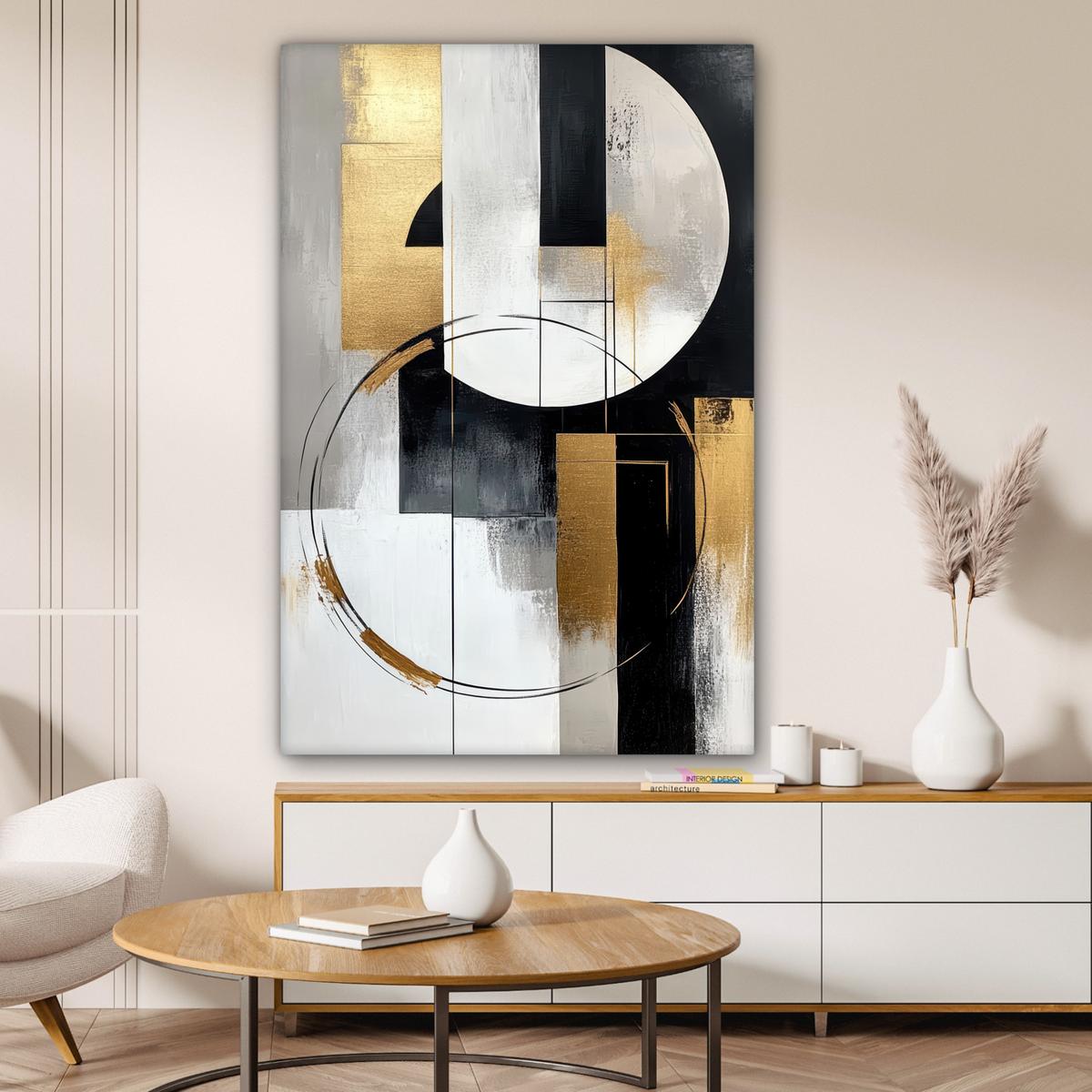 LEINWANDBILD Abstrakt - Gold - Silber - Formen - Ästhetik Deko XXL 80x120 cm - Multicolor, Textil (80/120cm) - MuchoWow