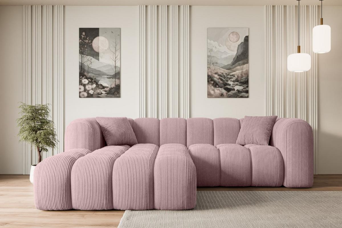 ECKSOFA Ottomane Links OLEA-L1 - 231x173x74 cm Rosa - Schwarz/Rosa, Holzwerkstoff/Kunststoff (190/242cm) - ALTDECOR