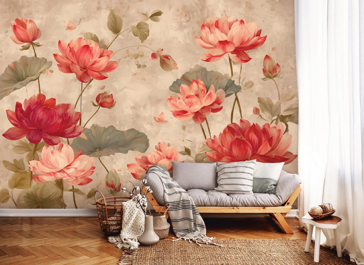 FOTOTAPETE Blumen Felder Orange 400x280 cm - Multicolor, Papier (400/280cm) - Wallarena