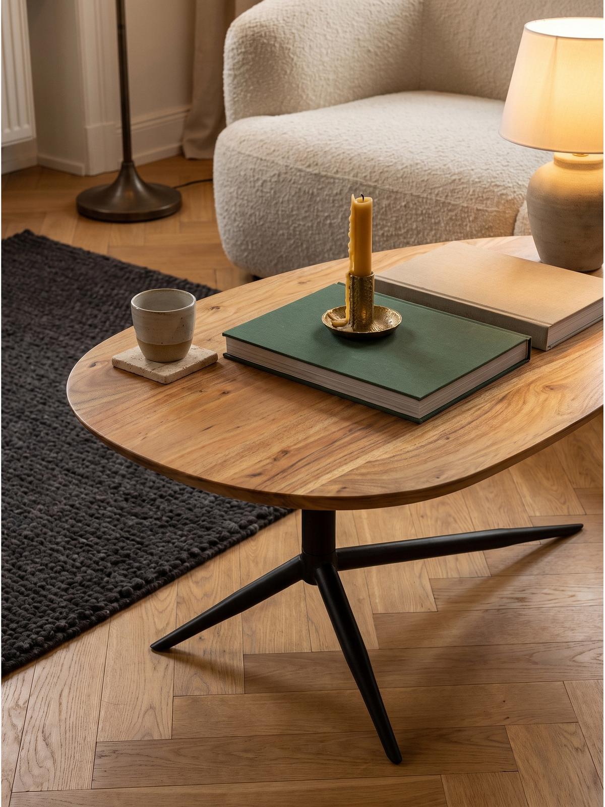 COUCHTISCH PIENZA, Akazie Massivholz, 87 x 50 x 36 cm - Schwarz/Akaziefarben, Holz/Metall (50/87/36cm) - KADIMA DESIGN