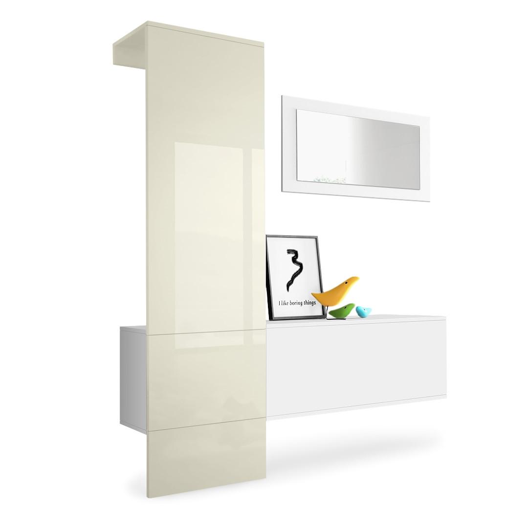 GARDEROBE Carlton Paneel in Creme Hochglanz - Creme, Holzwerkstoff (156/193/35cm) - Vladon