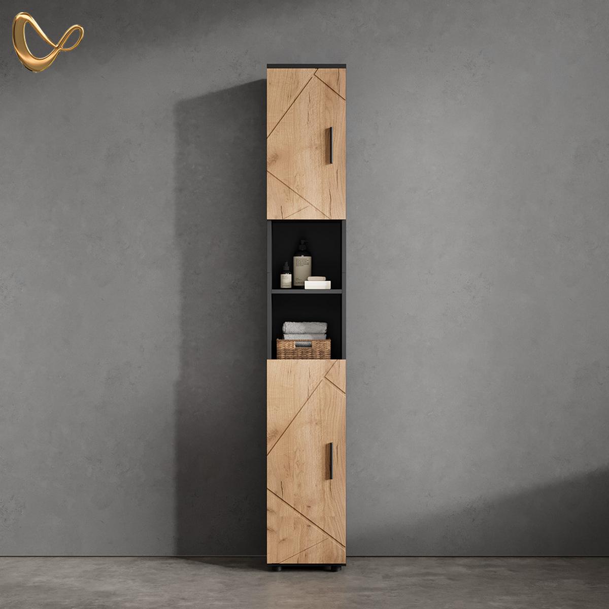 BADSCHRANK Ronco Goldkraft Eiche/Anthrazit 30 x 192 cm - Honigeiche/Anthrazit, Holzwerkstoff (30/192/30cm) - Livinity®