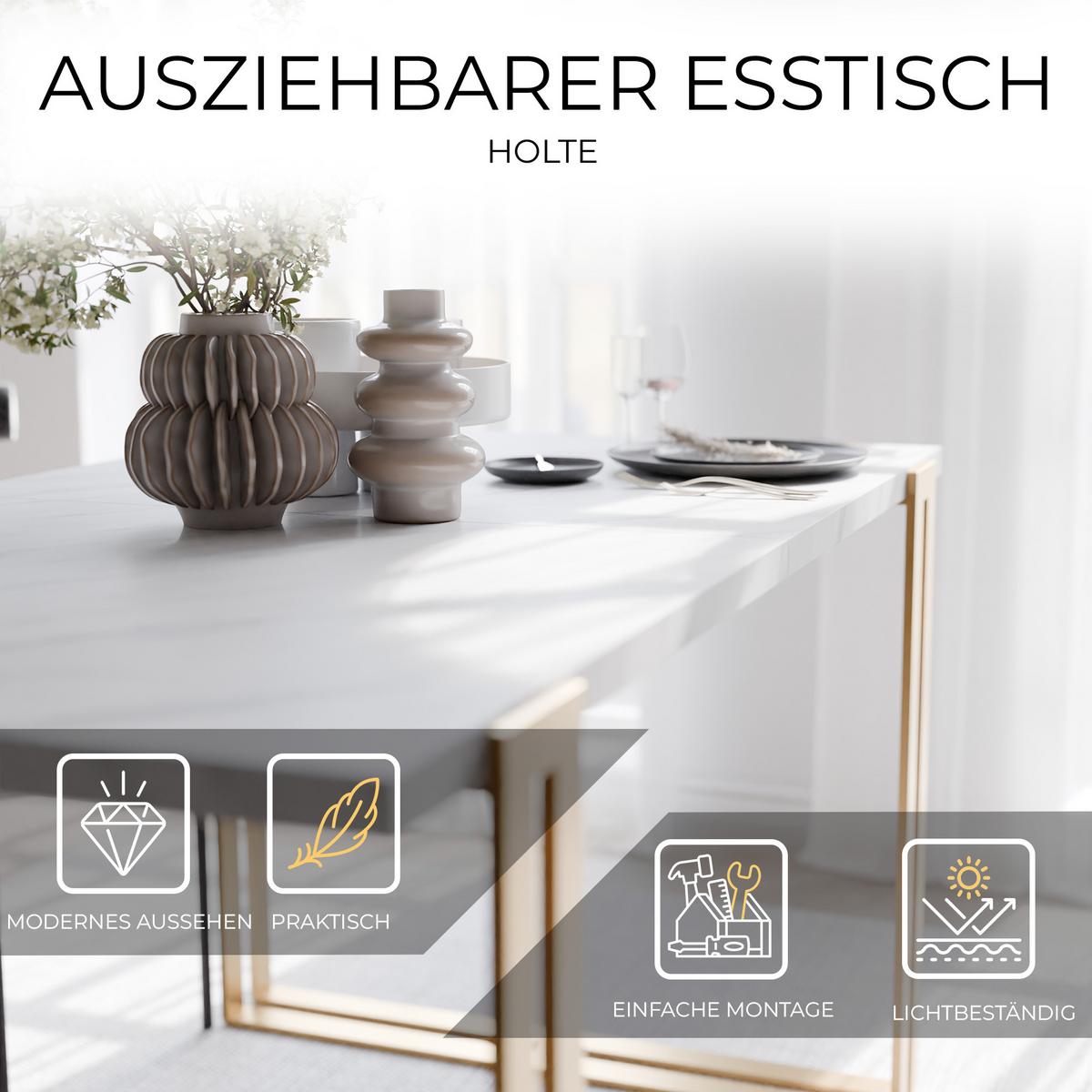 TISCH ausziehbar aus MDF, Weiß - Goldfarben/Weiß, Holzwerkstoff (120/80/76cm) - Idohome