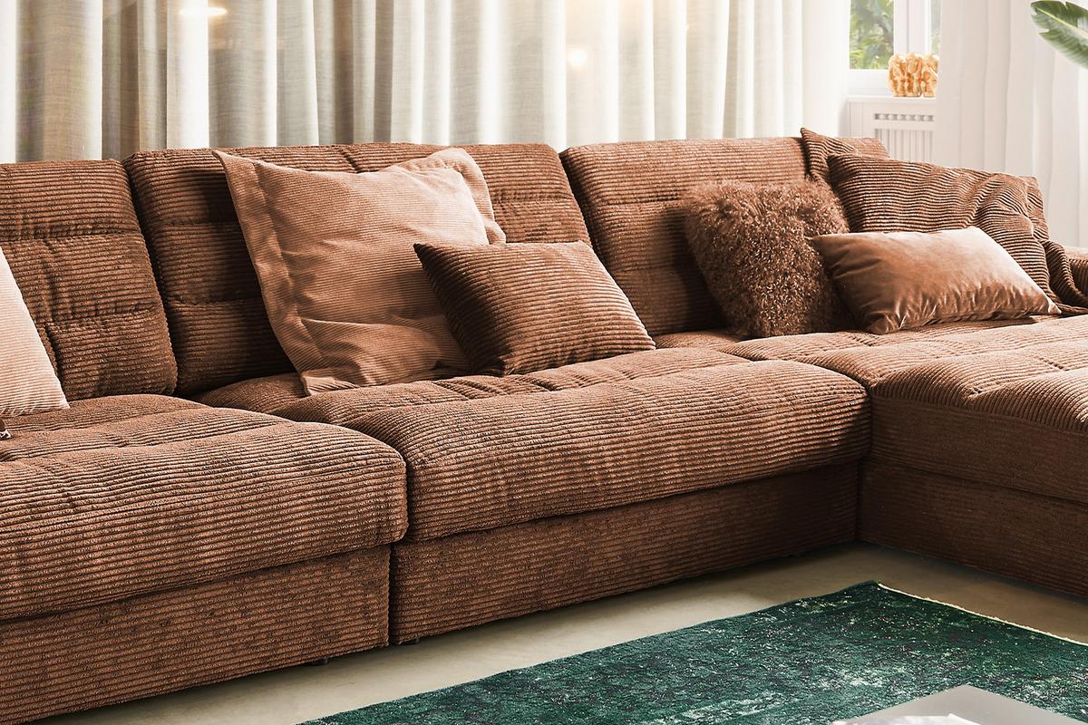 ECKSOFA XL LANA Braun Cord - Schwarz/Braun, Textil (416/205cm) - KAWOLA
