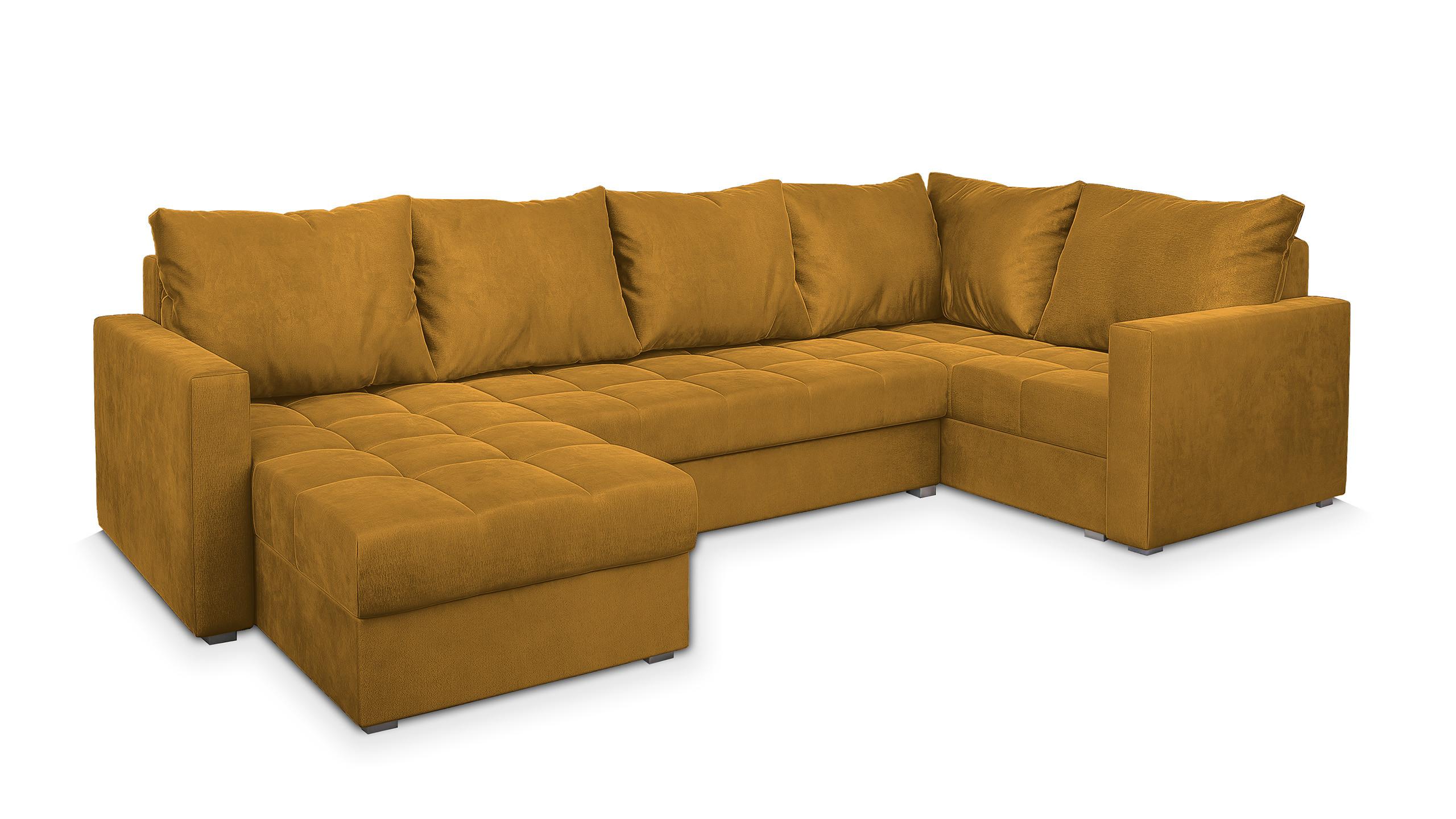 WOHNLANDSCHAFT LORIVO R-S Gelb Plüsch-Stoff mit Schlaffunktion - Gelb/Grau, Holz/Kunststoff (285/85/150cm) - MASSENO