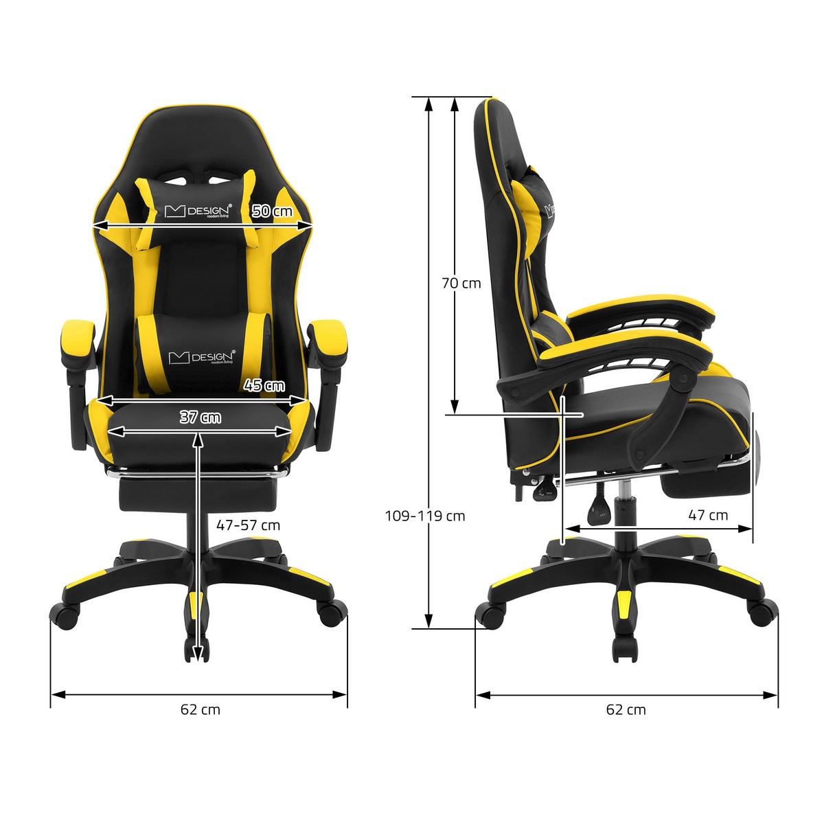 GAMINGSTUHL Schwarz-Gelb aus Kunstleder - Gelb/Schwarz, Kunststoff/Metall (62/119/62cm) - ML-DESIGN