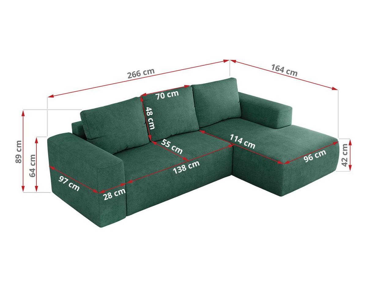 ECKSOFA TRENTINO L Grün Stukture - Links - Schwarz/Grün, Kunststoff/Textil (266/164cm) - MKS