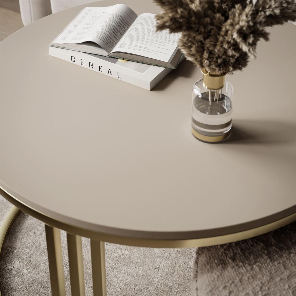 COUCHTISCH mit Hocker LORI MAT gebürstetes Gold/Kaschmir matt/Coral 50 - Kaschmir, Metall (70/70/49cm) - Lookway