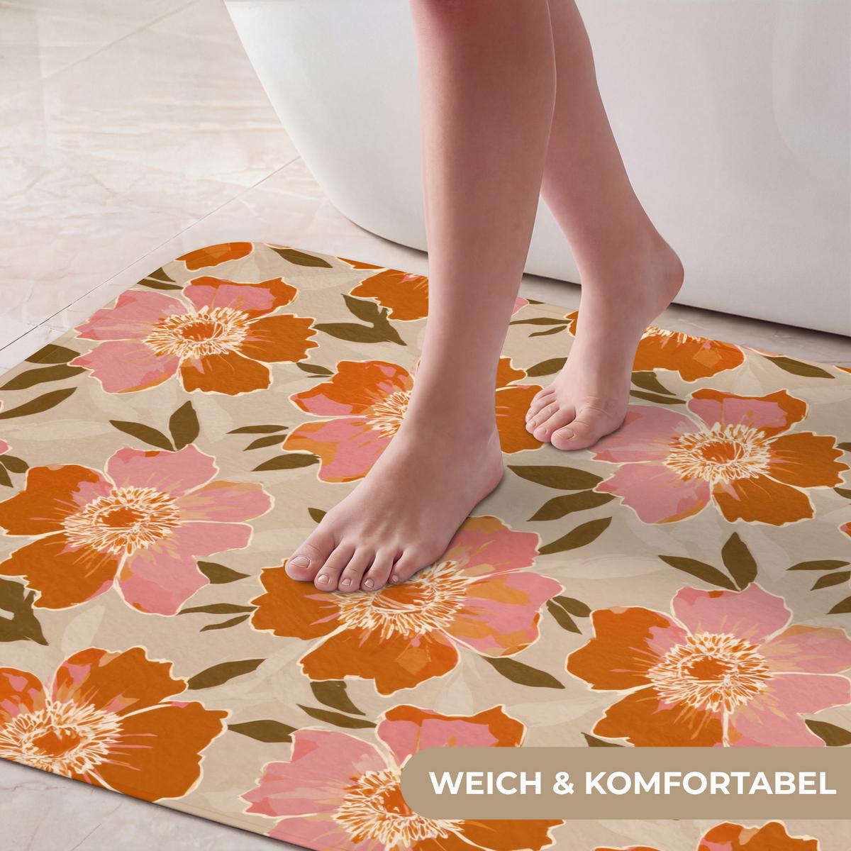 BADEMATTE Blumen - Motiv - Retro 60x90 cm - Multicolor, Textil (60/90cm) - OnlyWow