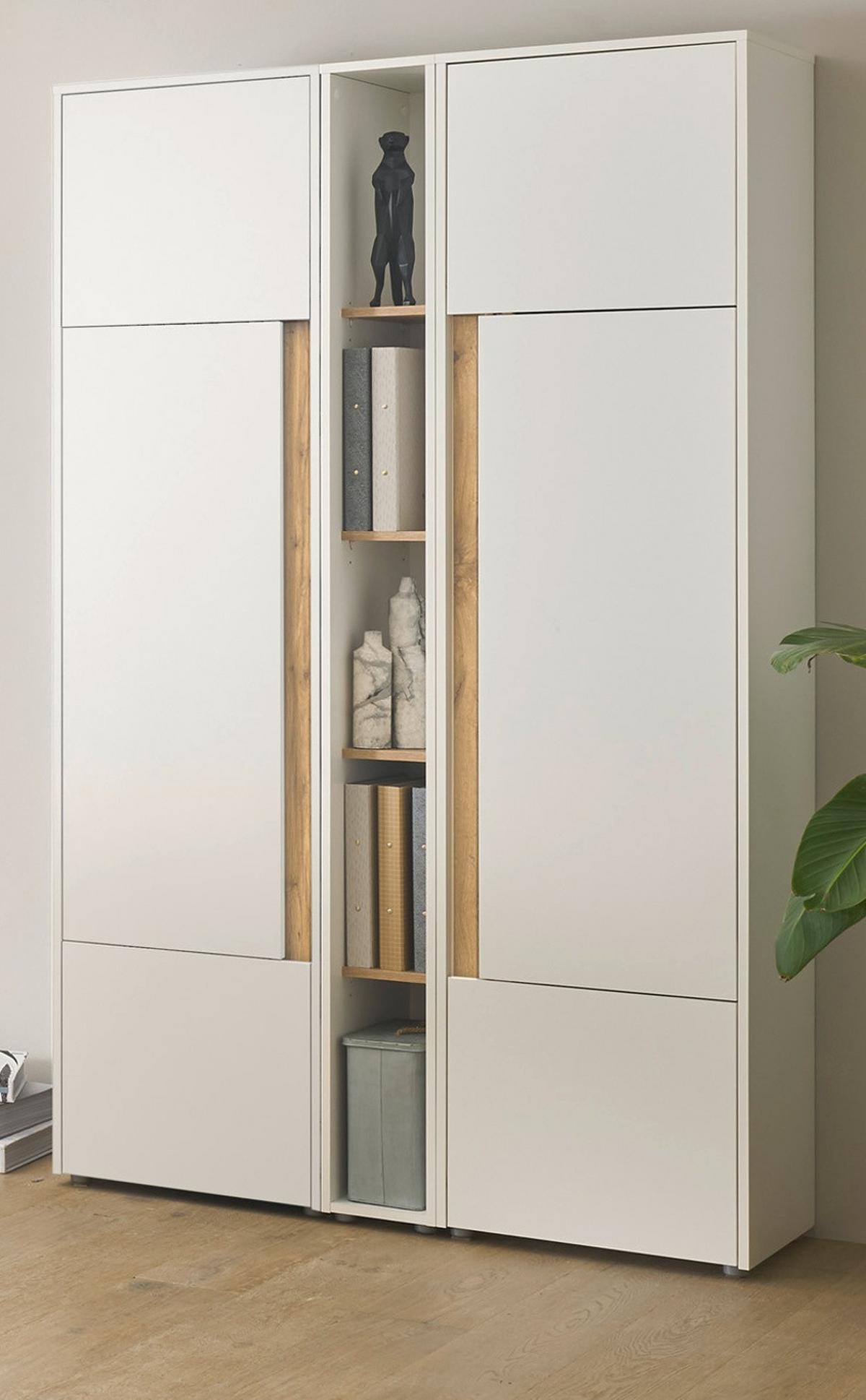 AKTENSCHRANK Set 3-teilig weiß matt, Eiche Wotan 120 x 200 cm, Schrank-Regal-Kombination mit 15 Fächern - Eichefarben/Eiche Wotan, Holzwerkstoff/Kunststoff (120/200/40cm) - Furn.Design
