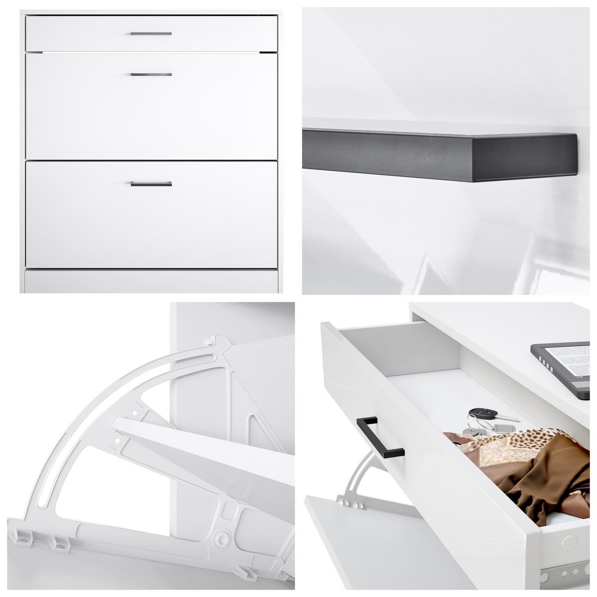 SCHUHSCHRANK Elvas Front in Sandgrau Hochglanz - Sandfarben, Holzwerkstoff (89/95.5/27cm) - Vladon