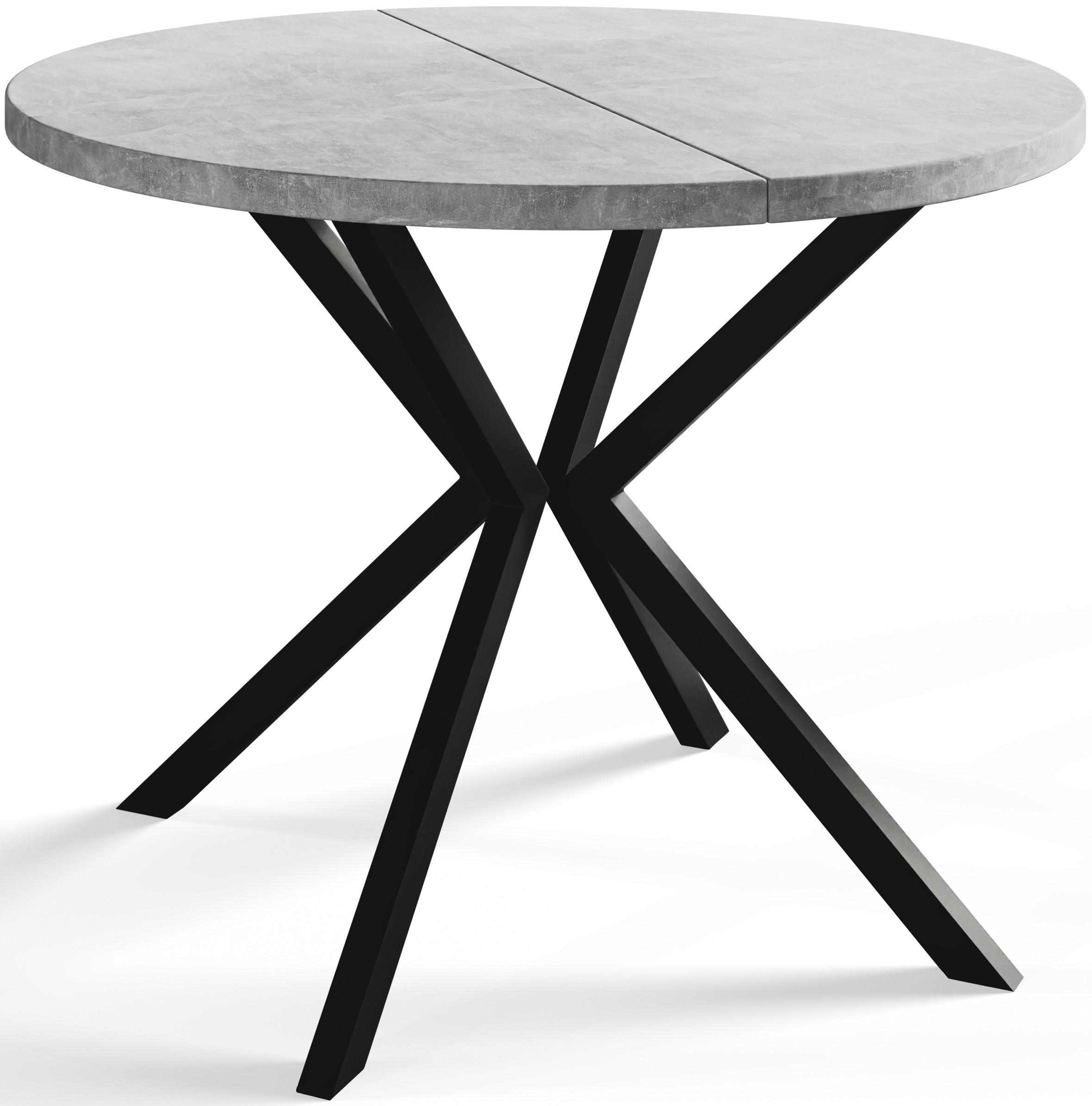 RUNDER Esszimmertisch LOFT LITEN, ausziehbarer Tisch Durchmesser: 90 cm/170 cm, Wohnzimmertisch Farbe: Hellgrau, mit Metallbeinen in Farbe Schwarz - Schwarz/Grau, Holzwerkstoff (90/90/76cm) - Alpi-Möbel