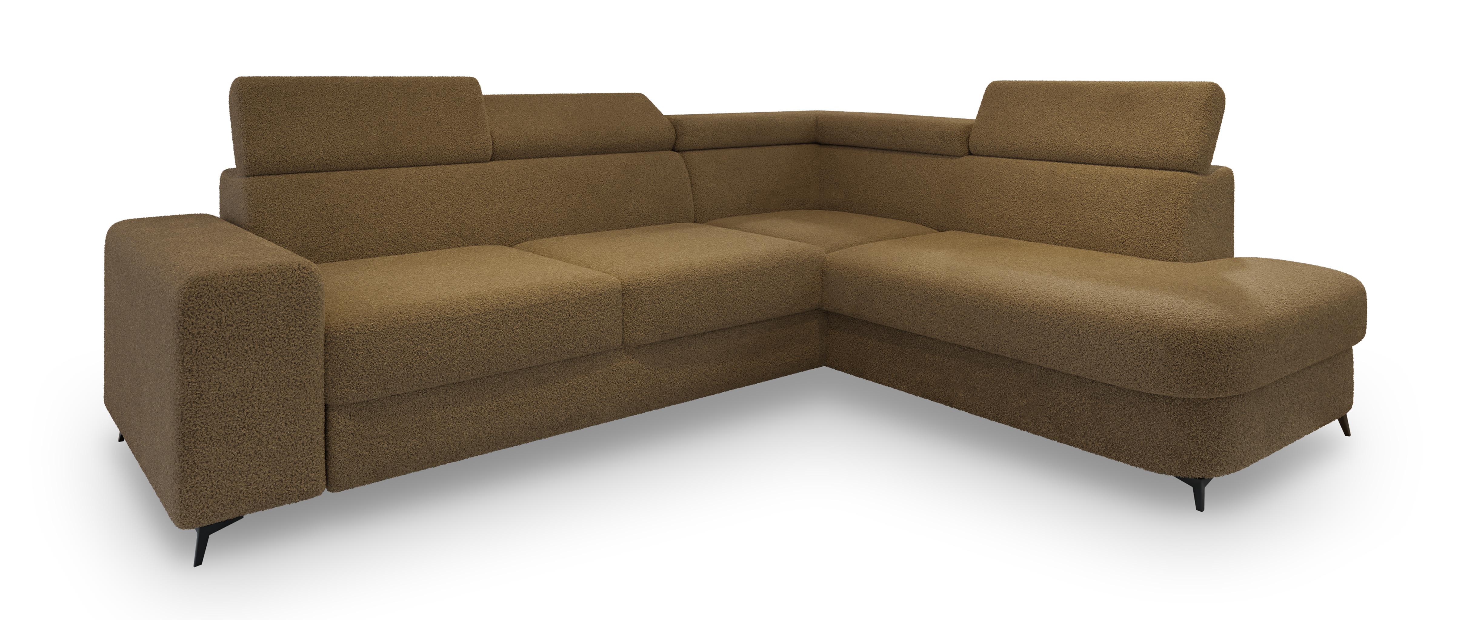 ECKSOFA ALVORO R-S Orange Boucle-Stoff mit Schlaffunktion - Orange, Holz (253/190cm) - MASSENO