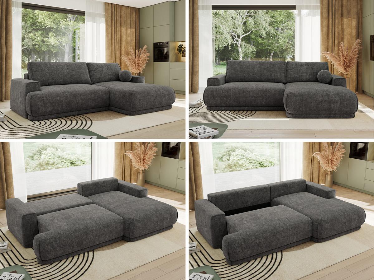 ECKSCHLAFSOFA RINA L Grau Schenille grob gewebt - rechts - Schwarz/Grau, Kunststoff/Textil (170/267cm) - MKS