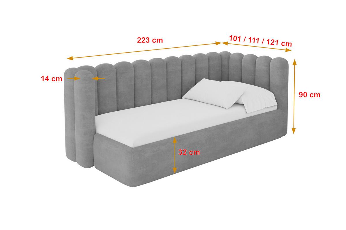 EINZELLBETT Jugendbett mit Bettkasten und Matratze H3/H4, Links - HUGY 100x200 Grau - Hellgrau, Holzwerkstoff/Textil (100/200cm) - ALTDECOR