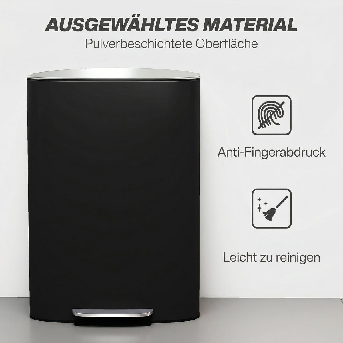 KÜCHEN-MÜLLEIMER Edelstahl Schwarz - Schwarz, Metall (36.5/62.2/45.1cm) - HOMCOM